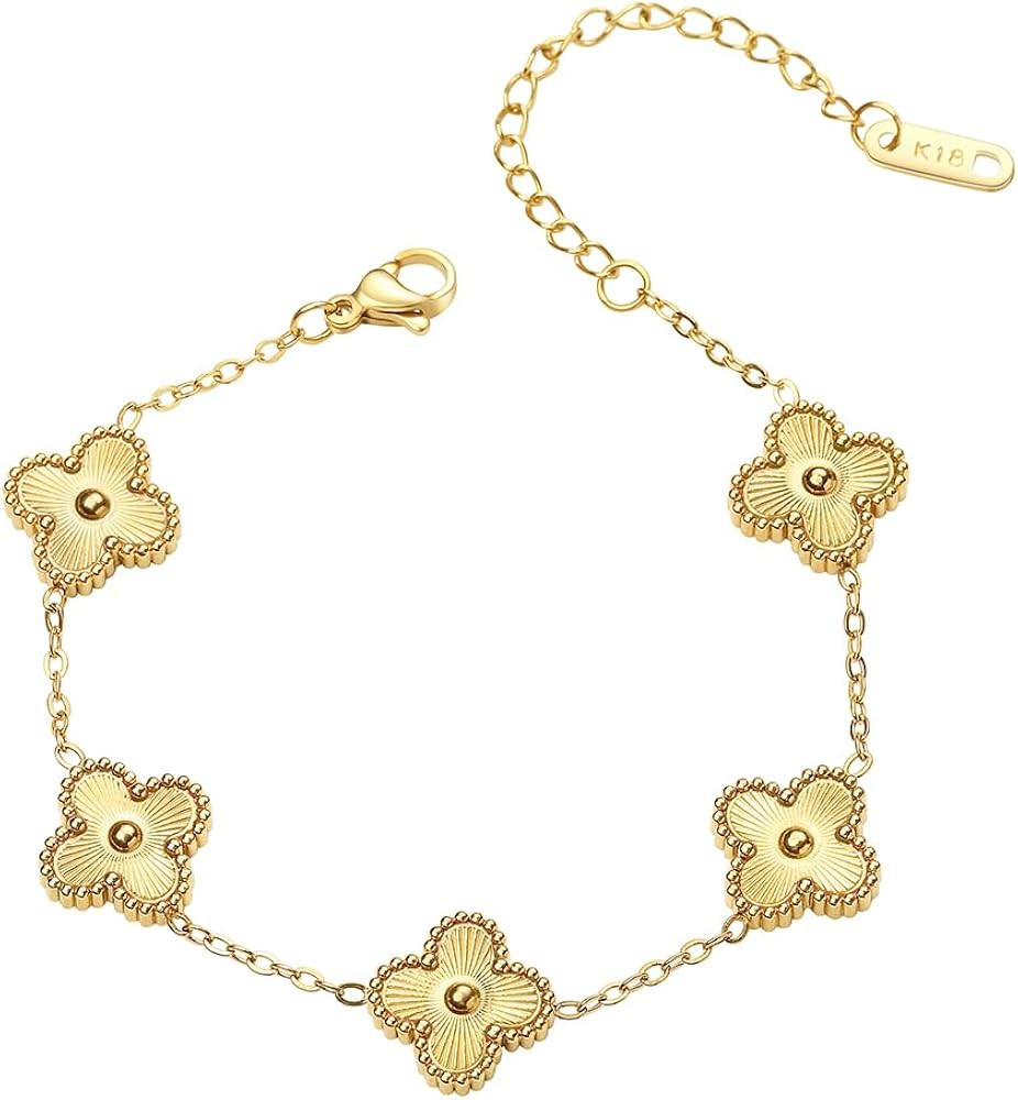 18K Gold Plated Clover Lucky Bracelet for Women Girls Trendy Link Bracelet Adjustable Plated Luck... | Amazon (US)