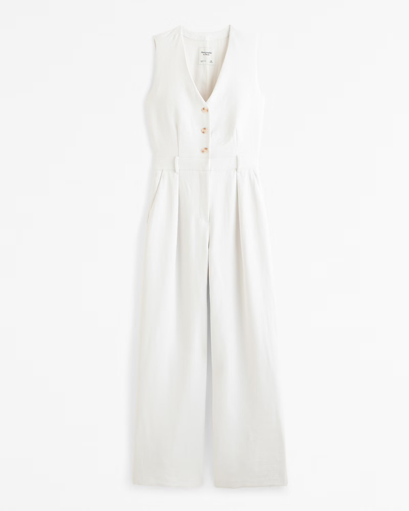 Abercrombie & Fitch Women's The A&F Mara Vest Jumpsuit in Cream - Size XS TALL | Abercrombie & Fitch (US)