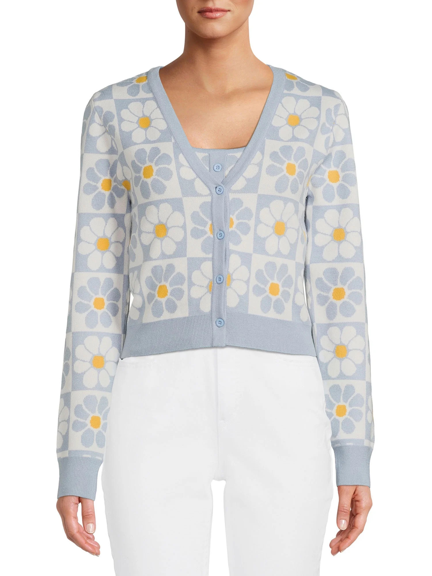 Liv & Lottie Juniors' Retro Y2K Cardigan and Tank Top, 2-Piece Set | Walmart (US)