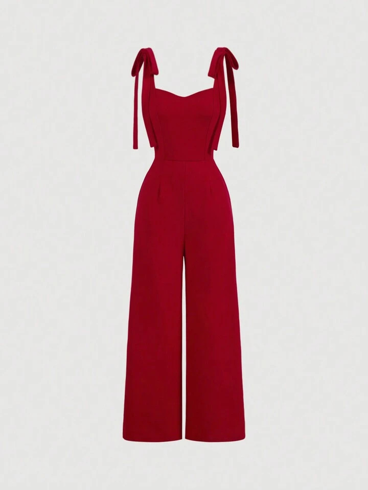 SHEIN MOD Red Suspender Front Tie Straight Pants, Christmas Clothing, Autumn And Winter Jumpsuits... | SHEIN