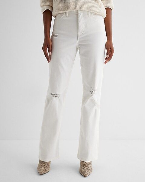 High Waisted White Ripped '90s Bootcut Jeans | Express