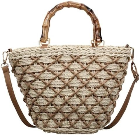 Straw Bags for Women Woven Paper Straw Purses Bamboo handle Summer Beach Bags Crossbody Shoulder ... | Amazon (US)