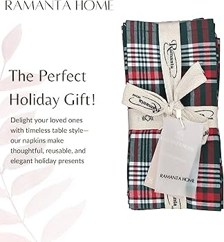 Ramanta Home Christmas Cloth Napkins Set of 4 - Decorative Plaid Check Dinner Napkin for Holiday ... | Amazon (US)