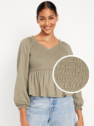 Long-Sleeve Smocked Peplum Top | Old Navy (US)