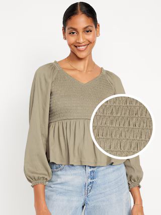 Long-Sleeve Smocked Peplum Top for Women | Old Navy (US)