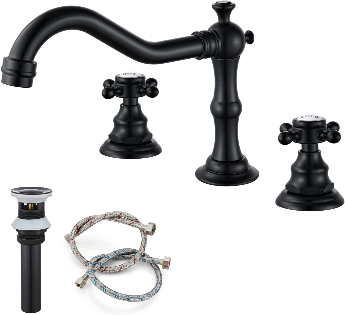 Matte Black Bathroom Sink Widespread Faucet Mixing Tap Deck Mount Double Cross Knobs 3 Hole with ... | Amazon (US)