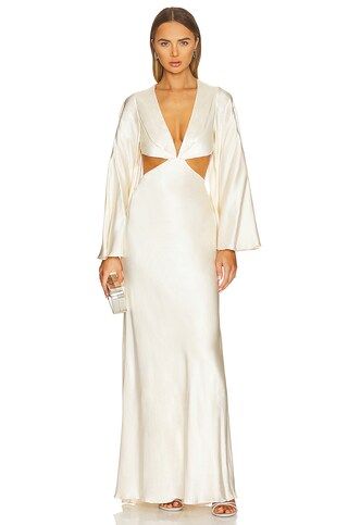 Shona Joy La Lune Flared Sleeve Open Back Maxi Dress in Cream from Revolve.com | Revolve Clothing (Global)
