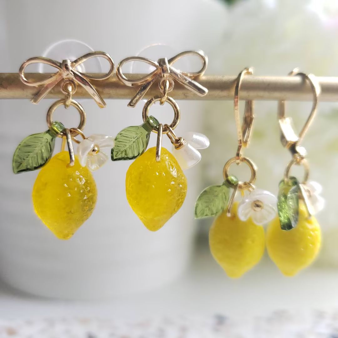 Lemon earrings, glass Lemon drop earrings, food earrings, fruit earrings | Etsy (US)