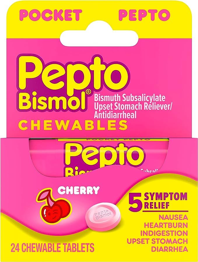 Pepto Bismol Pocket Chewable Tablets for Nausea, Heartburn, Indigestion, Upset Stomach, and Diarr... | Amazon (US)