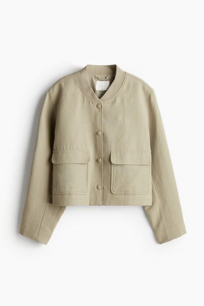 Linen-blend bomber jacket - Beige - Ladies | H&M GB | H&M (UK, MY, IN, SG, PH, TW, HK)