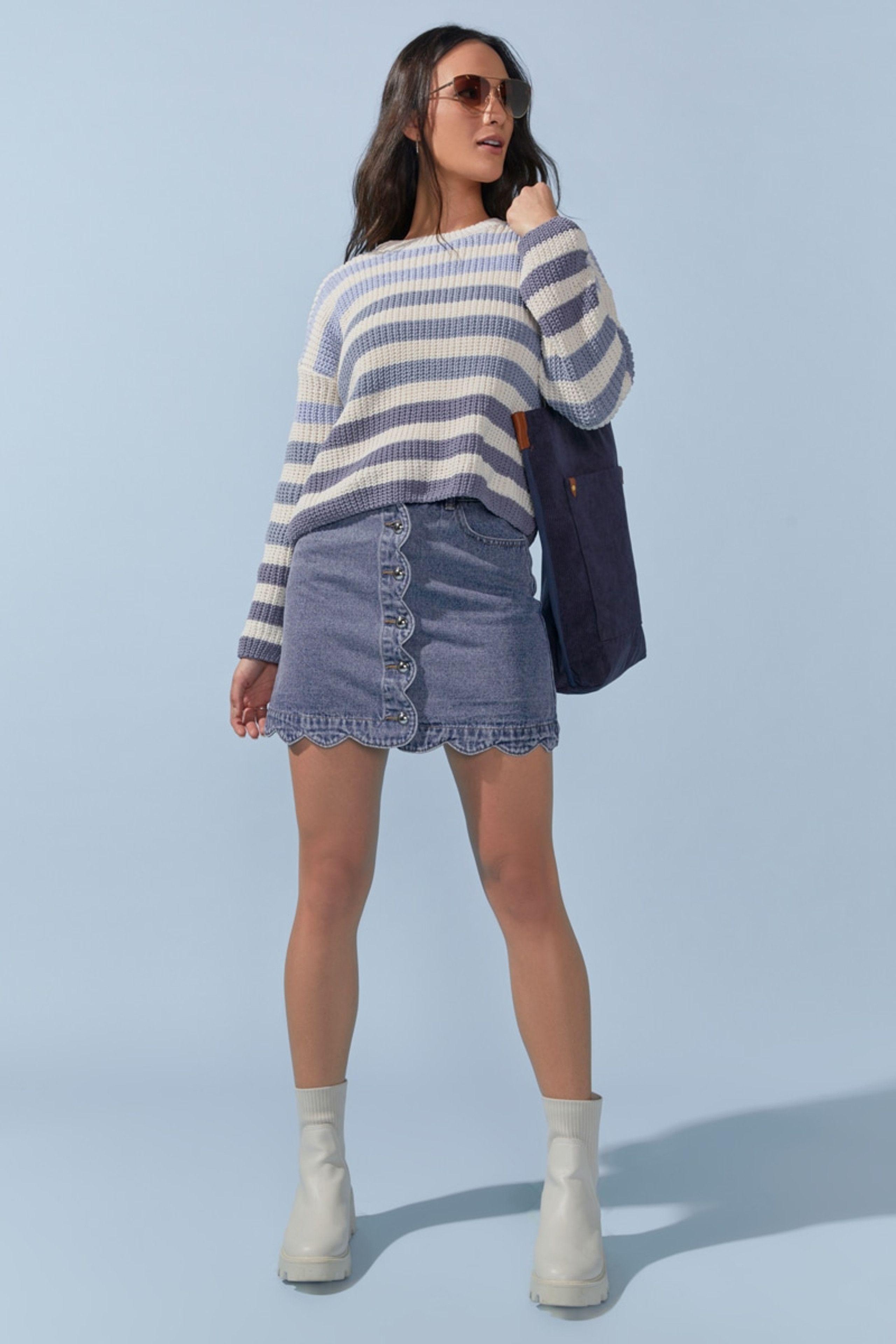 Whitney Scalloped Hem Denim Mini Skirt | Francesca's