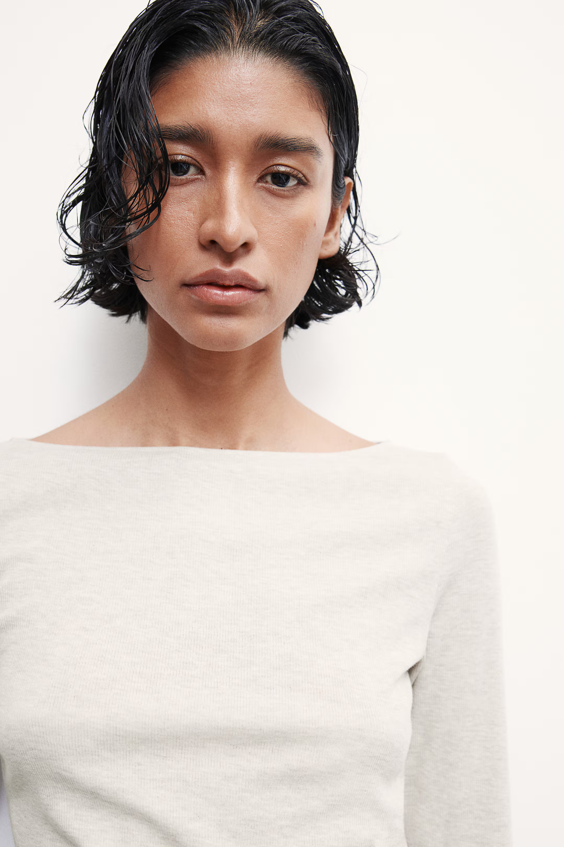 Boat-Neck Top - Light beige melange - Ladies | H&M US | H&M (US + CA)