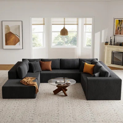 135" Oversized U-Shaped Cloud Sofa Set, No-Assembly Plush Corduroy Modular Sectional With Ottoman, Reversible Chaise & Deep Seats For Large Living Roo | Wayfair North America