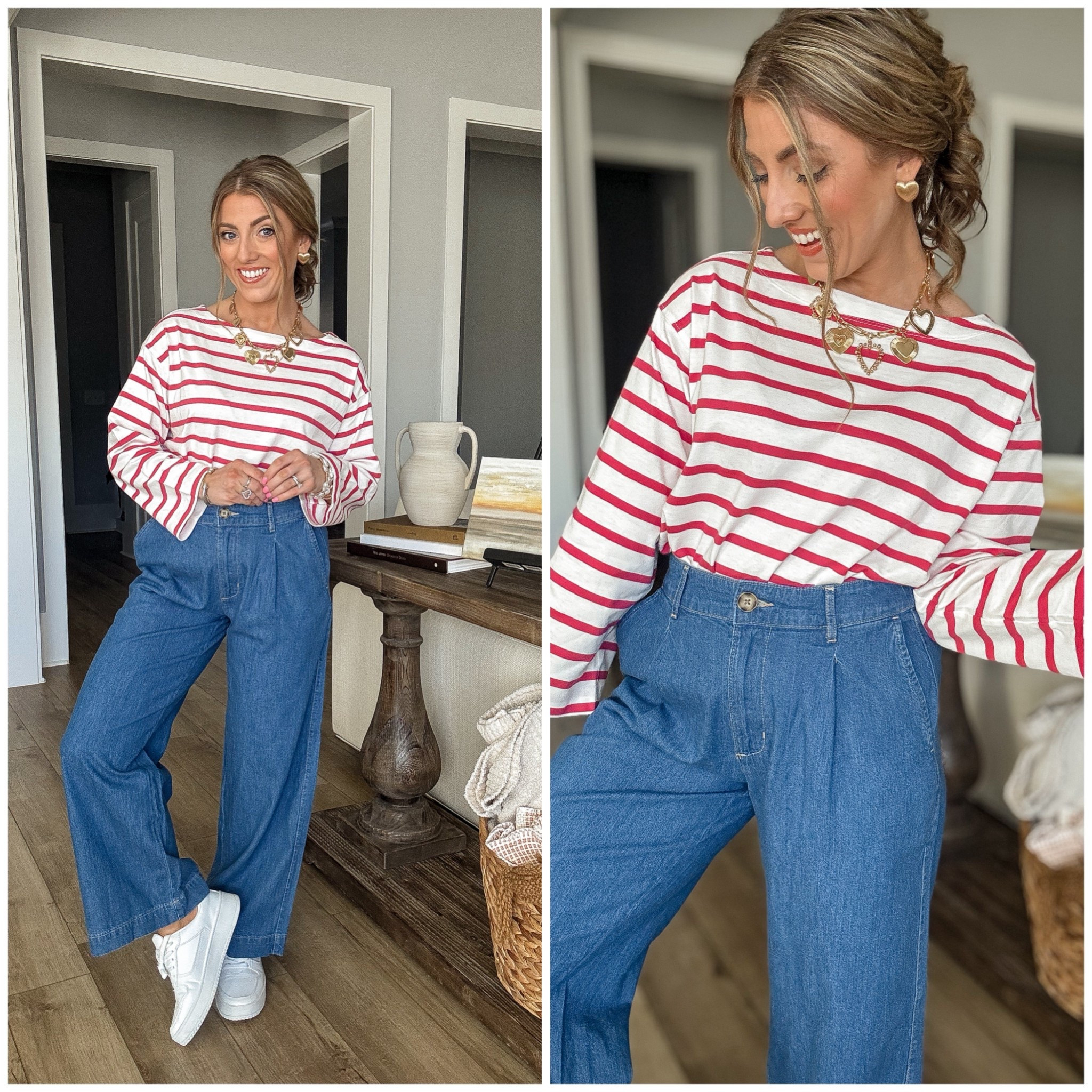 Classic, comfy, and SO easy to wear 🤍 This Old Navy outfit is one of those effortless looks you’ll reach for on repeat. The trouser jeans are a standout — they’re on sale for $40 and come in three different length options, making them such a great fit-friendly find. They’re structured but still comfortable, perfect for everyday wear, school drop-off, errands, casual work days, or weekend plans.

The striped top is on sale for $18 and also comes in additional color options, making it a great wardrobe staple. I love the relaxed fit and timeless stripe — easy to front tuck, half tuck, or wear loose with jeans. Paired with white sneakers, this look feels polished but still totally comfortable.

If you’re building a capsule wardrobe or looking for affordable everyday basics, this is such a good one to grab while it’s on sale.

Linked in LTK 🤍

#oldnavyfinds #oldnavystyle #trouserjeans #widelegjeans #everydayoutfit #casualstyle #momstyle #schooldropoffstyle #affordablefashion #budgetfriendlystyle #stripedtop #classicstyle #neutraloutfits #ltkfinds #ltkstyle