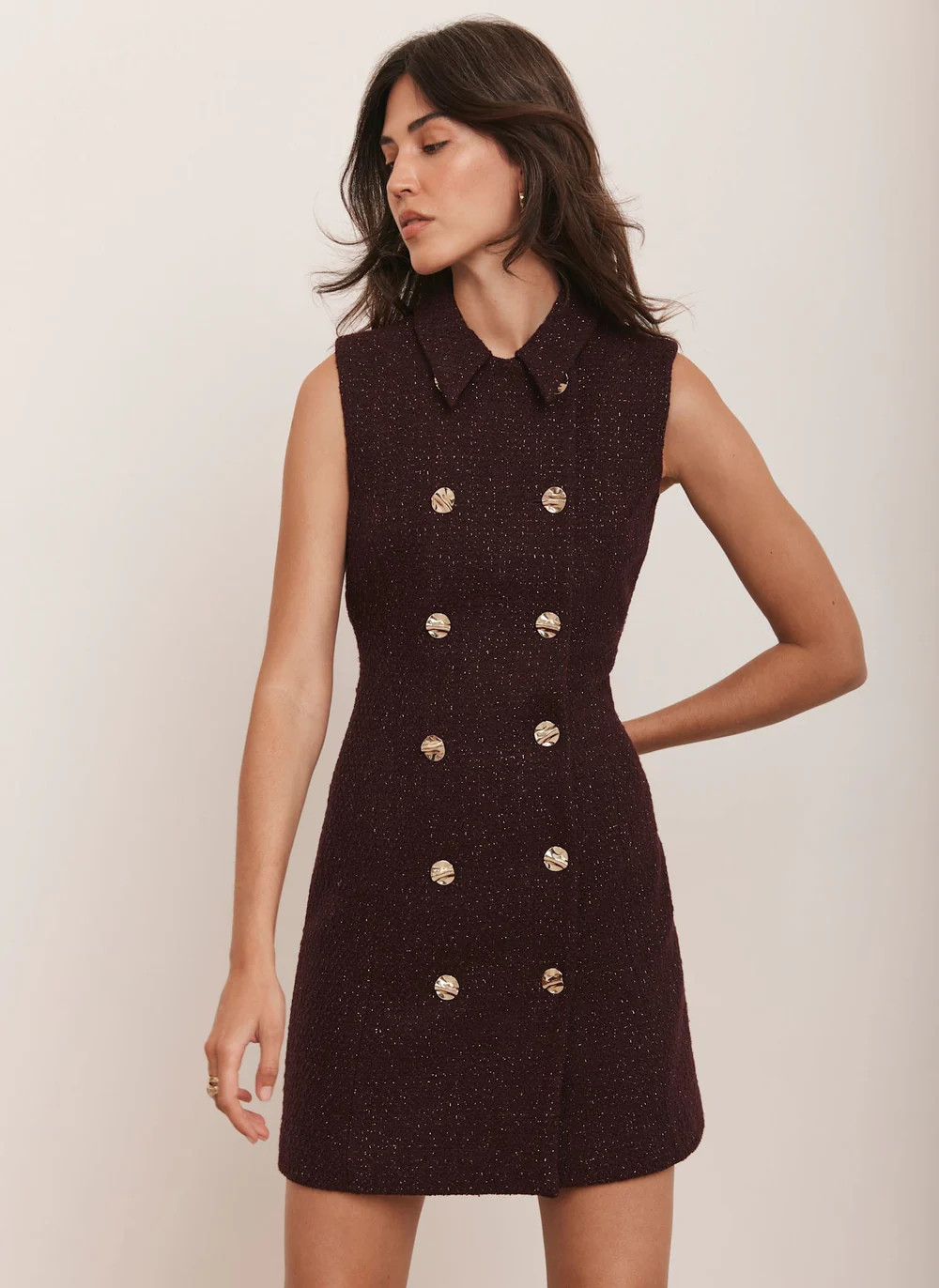 Burgundy Boucle Mini Shift Dress | Mint Velvet