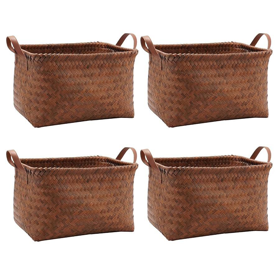 Large Wicker Storage Baskets for Shelves, Woven Basket for Blankets Clothes Organizing, Rectangul... | Amazon (US)