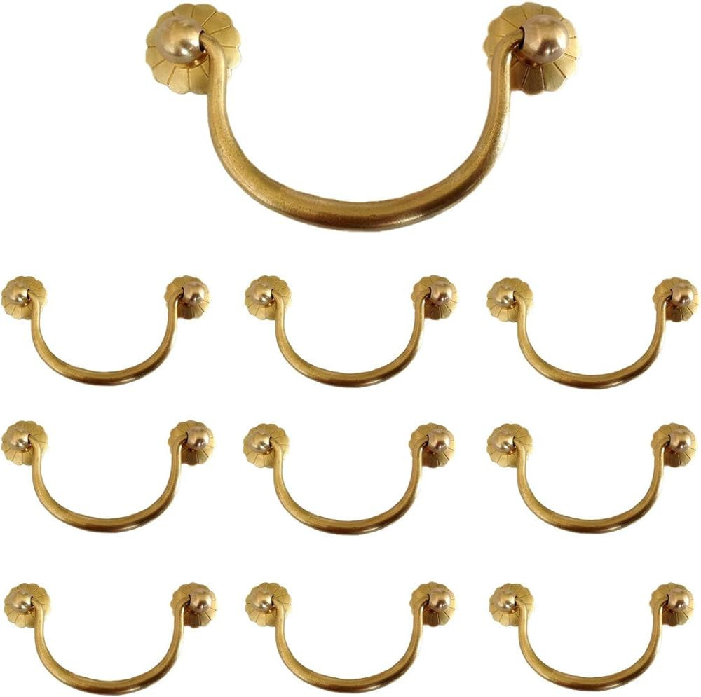 Txinmin 10 Pack Traditional Bail Cabinet Hardware Handle Pull Antique Brass Drawer Pull, 3-6/7 In... | Amazon (US)