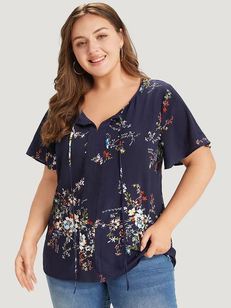 Floral Print Knot Neck Blouse | Bloomchic