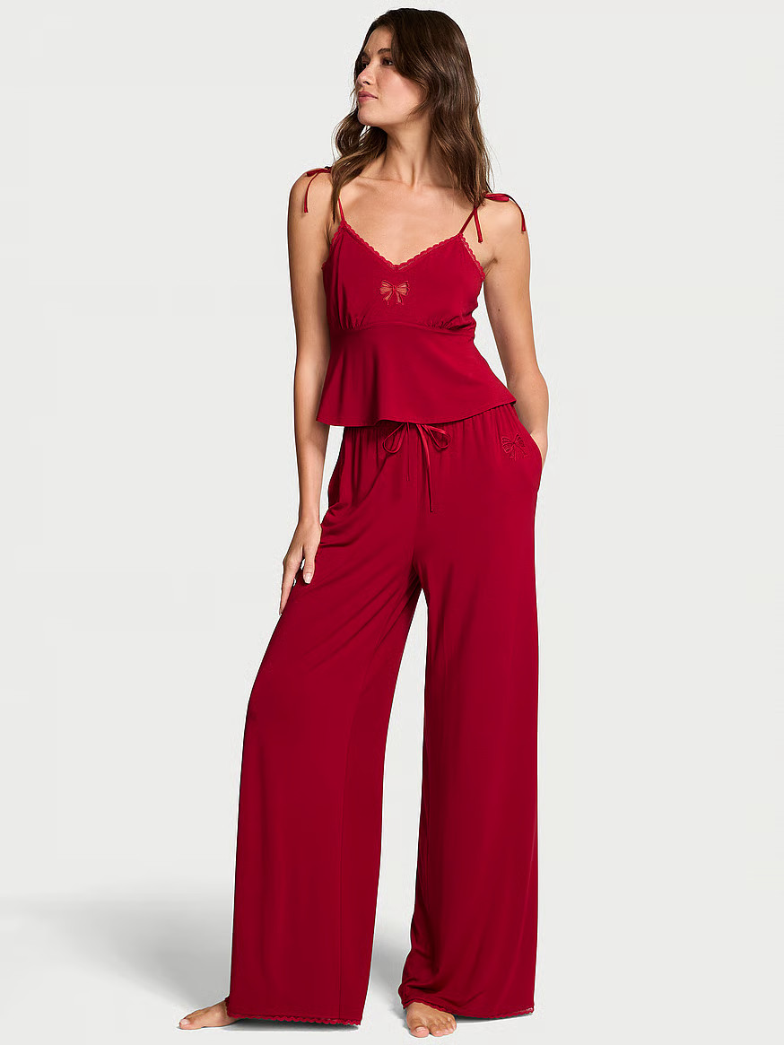 Buy Modal Soft Bow Cami & Wide-Leg Pant Set, Red Lacquer - Order Pajamas Sets online - Victoria's... | Victoria's Secret (US / CA )
