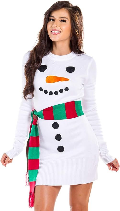 Women's Snowman Ugly Sweater Dress - White Snowman Christmas Dress with Scarf | Amazon (US)