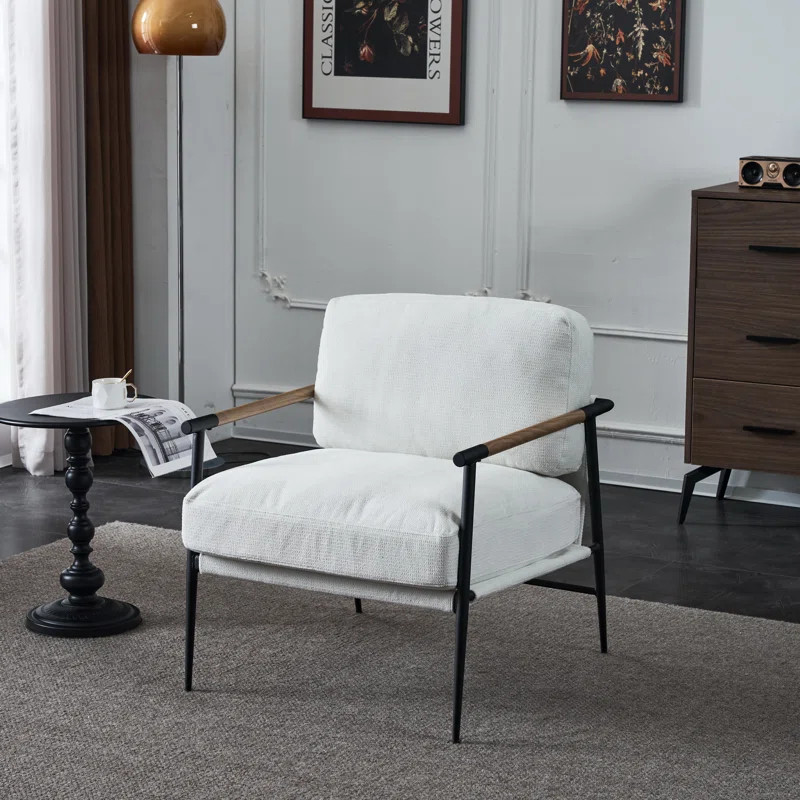 Dajauna 27.75'' Wide Modern Metal Frame Chenille Accent Armchair | Wayfair North America