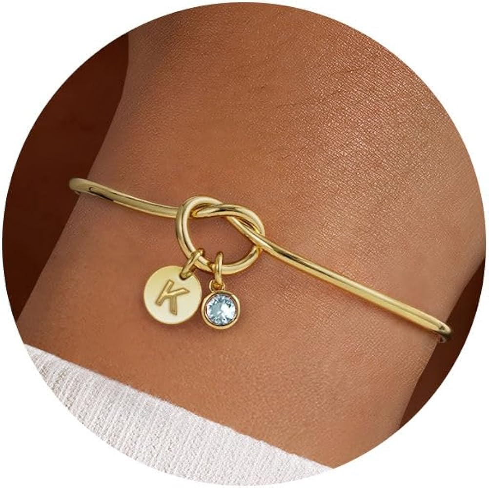 Turandoss Birthstone Bracelets for Women Trendy - Dainty 14K-Gold-Plated 12 Months Disc Initial B... | Amazon (US)