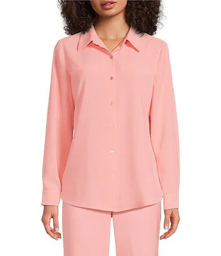 Alex Marie Piper Lightweight Soft Crepe de Chine Point Collar Long Sleeve Button Front Top | Dill... | Dillard's