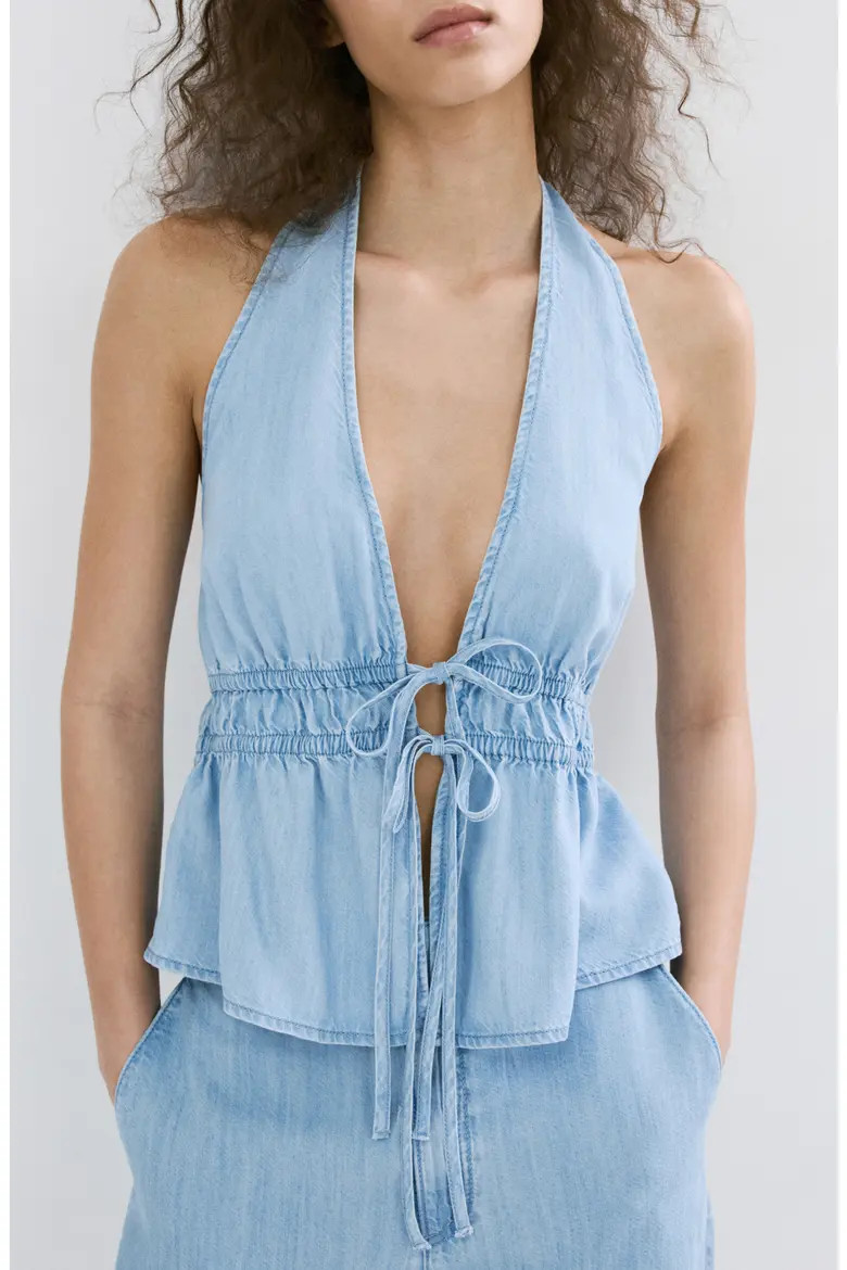 Eva Tie Front Halter Denim Top (Women) | Nordstrom | Nordstrom