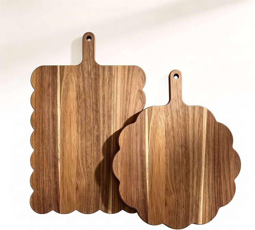 Acacia Wood Scalloped Cutting Boards Set of 2 - Decorative Wooden Charcuterie Board with Handles,... | Amazon (US)