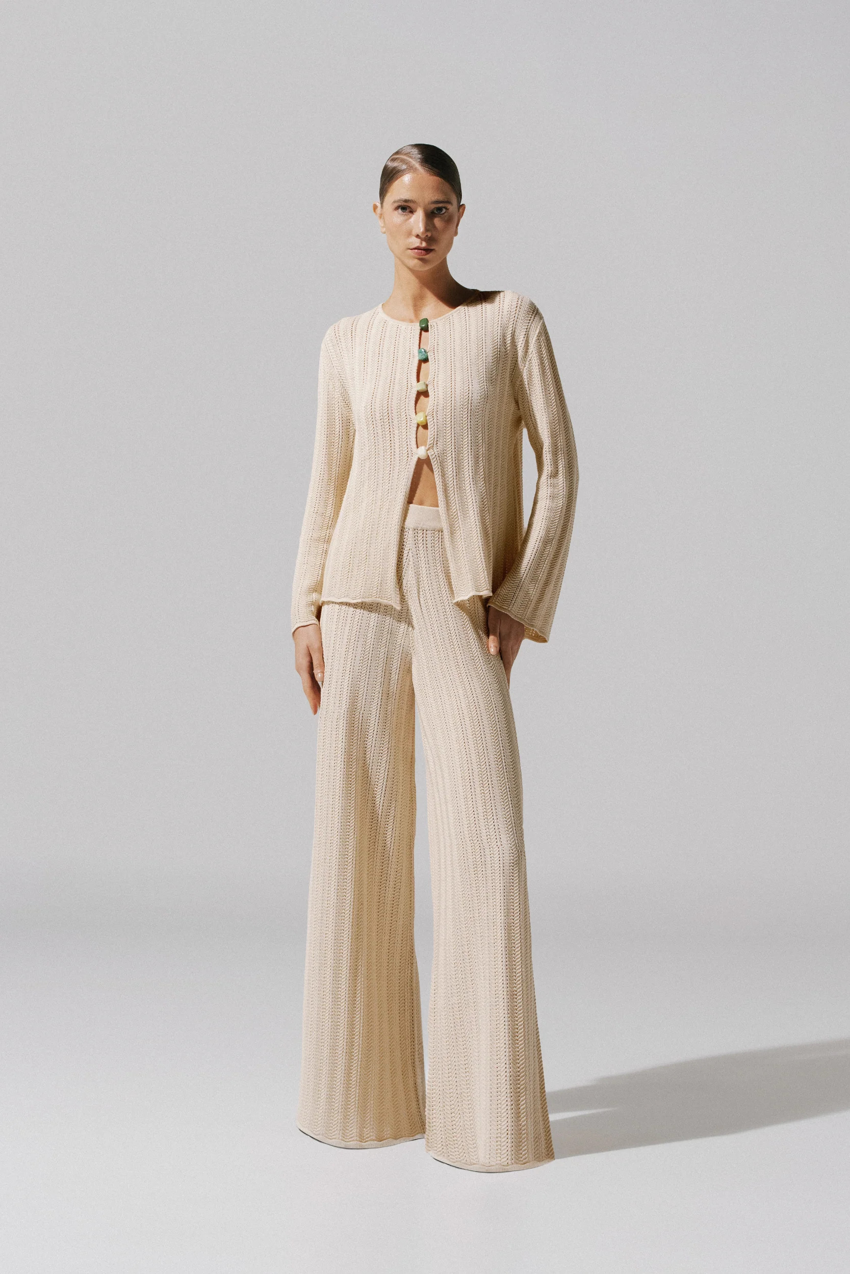Corsica Pants White in Knit Fabric - Resort 26 | BAOBAB INT