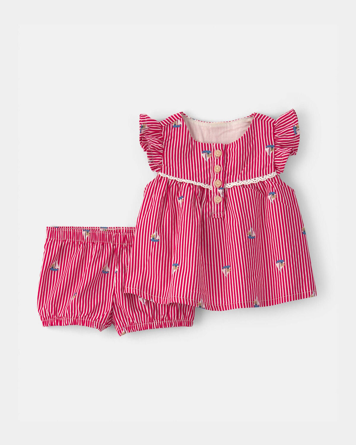 Baby Girl 2-Piece Teddy Bear Sailboat Top & Short Set - Red | Carter's Inc