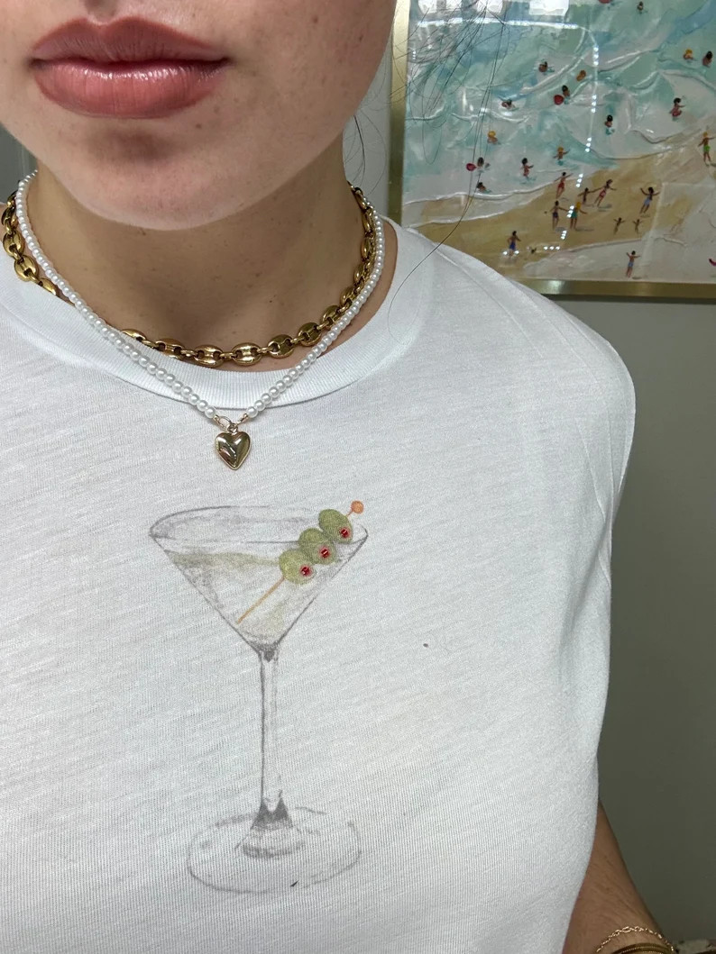 Dirty Martini Baby Tee With Beading Vintage Inspired Baby Tee Graphic Baby Tee Hand-painted Graph... | Etsy (US)