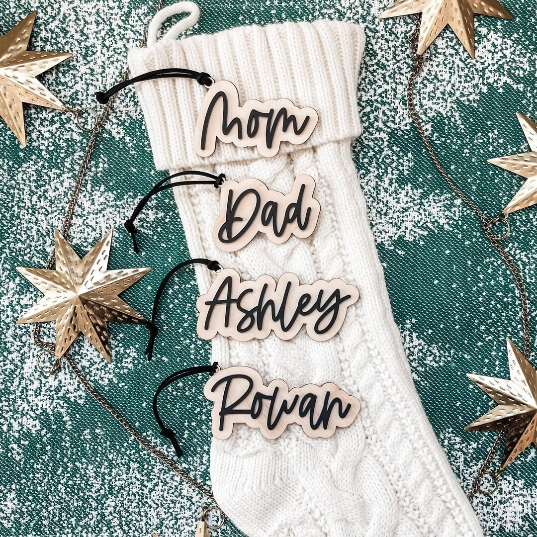 Stocking Tags, Christmas Gift Tags, Wood/acrylic Personalized Tags, Rustic Holiday Name Tags, Nam... | Etsy (US)