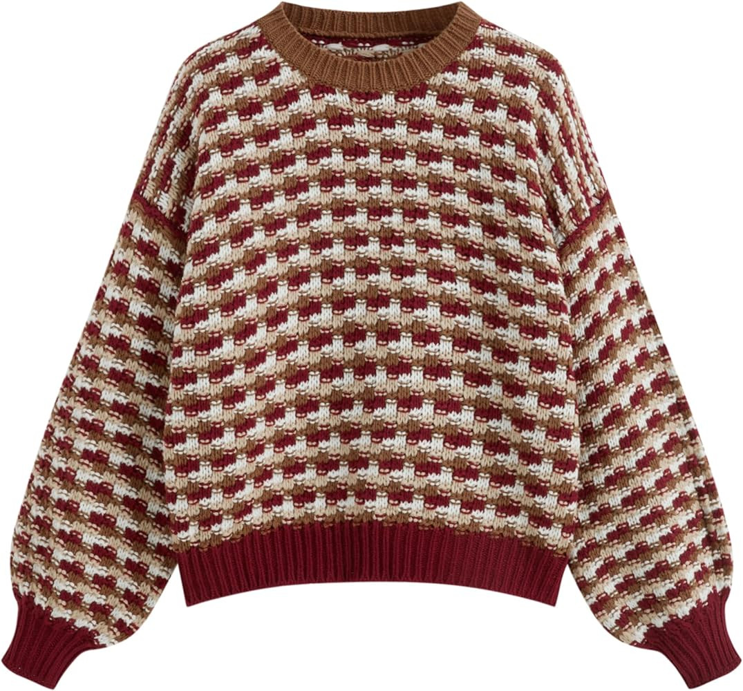CIDER Women's Sweaters Jacquard Long Sleeve Trendy Knit Sweater Pullover Loose Fit Casual Old Mon... | Amazon (US)