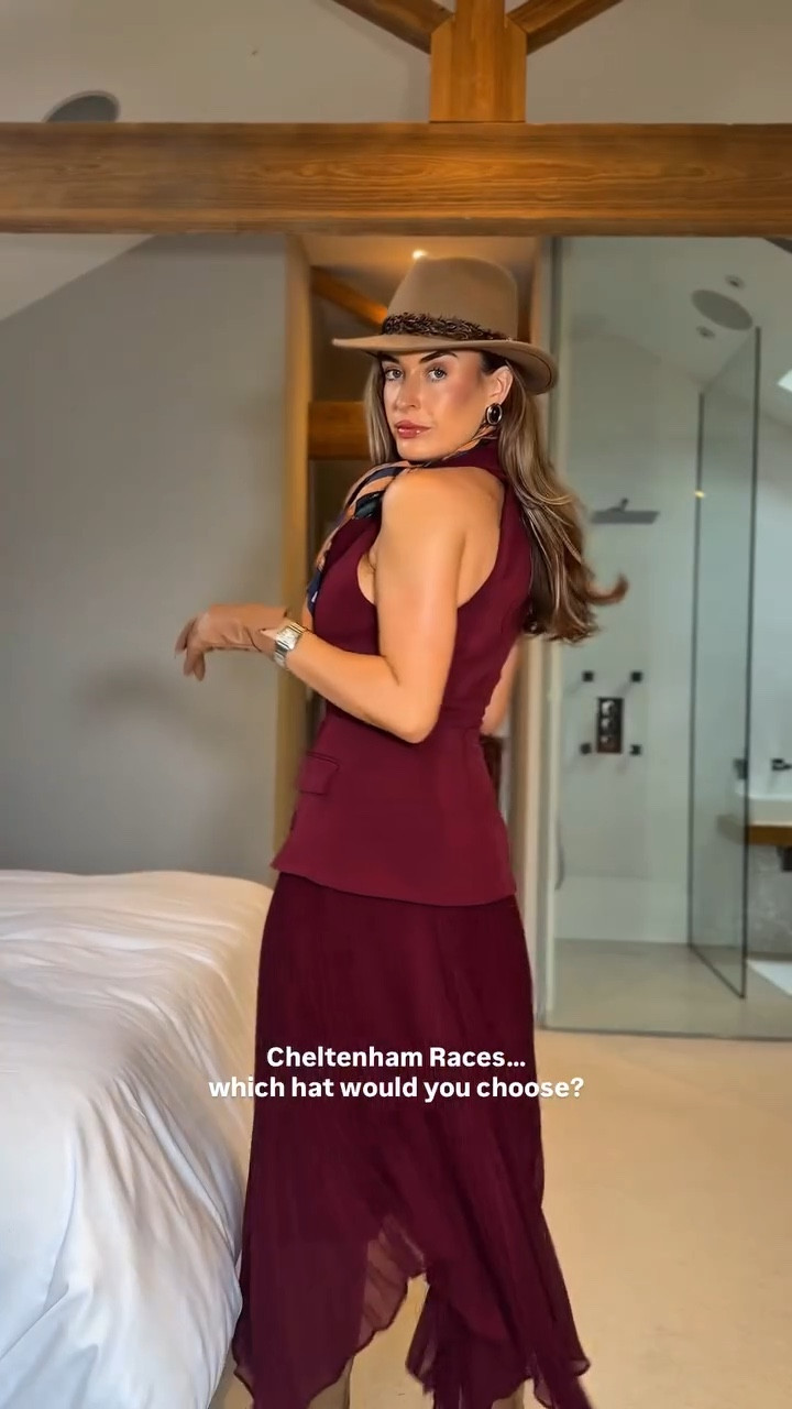 Grwm for Cheltenham Festival in 14 seconds but which hat would you choose?! I was leaning towards the fawn but now I’m actually thinking the chocolate?! 🐎 

If you’d like a link to my outfit, just type LINK & I’ll send it to your DMs 🫶🏻

Cheltenham festival outfit inspo, races fashion, race day styling, Grwm, Occasionwear