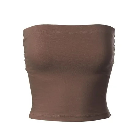 MixMatchy Women's Solid Casual Summer Side Shirring Scrunched Double Layered Tube Top | Walmart (US)