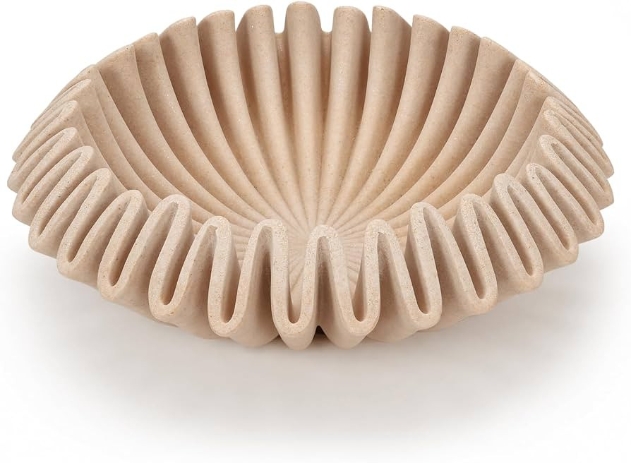 Beige Sculptural Fluted Design, Fruit & Key Bowl for Kitchen Counter, Entryway Table, Coffee Tabl... | Amazon (US)