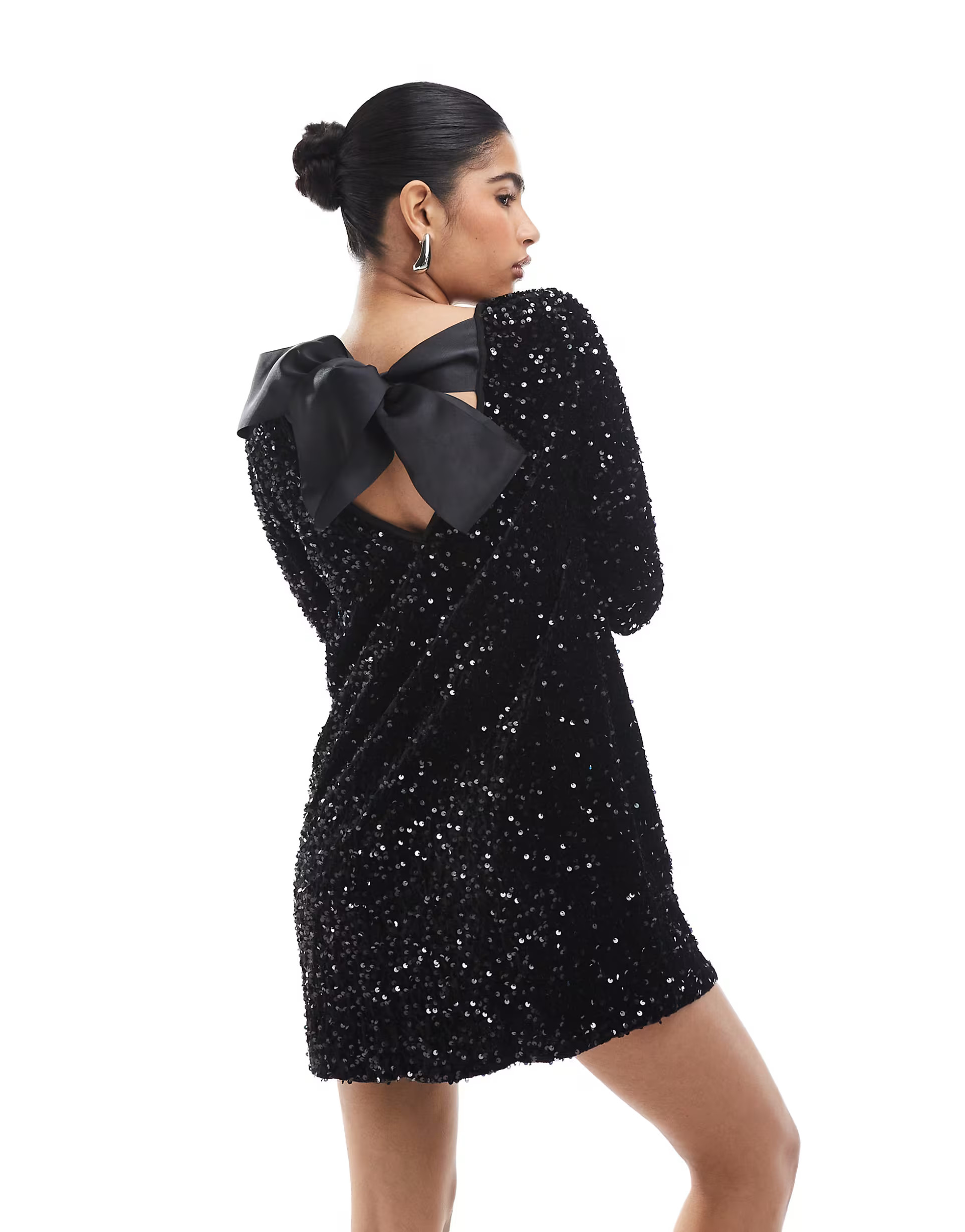 ONLY sequin back detail bow mini dress in black  | ASOS | ASOS (Global)