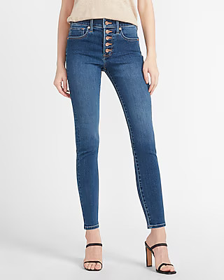 Mid Rise Denim Perfect Button Fly Skinny Jeans | Express