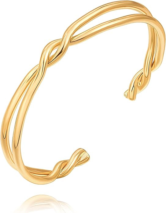 PEARLADA 18k Gold Cuff Bracelet for Women, Chunky Open Bangle Adjustable Bracelet, Trendy Stateme... | Amazon (US)