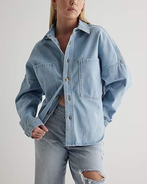 Drop Shoulder Front Pocket Denim Shacket | Express
