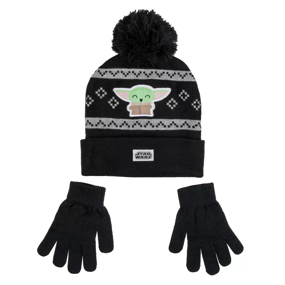 Star Wars Boys The Mandalorian Chibi Baby Yoda Beanie And Gloves Set Youth OSFM Black | Target