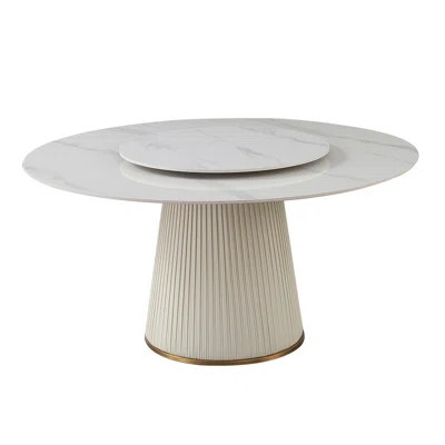 59"Modern Sintered Stone Dining Table With 31.5" Round Turntable For 8 Person With And Metal Exquisite Pedestal (Not Including Chair) | Wayfair North America