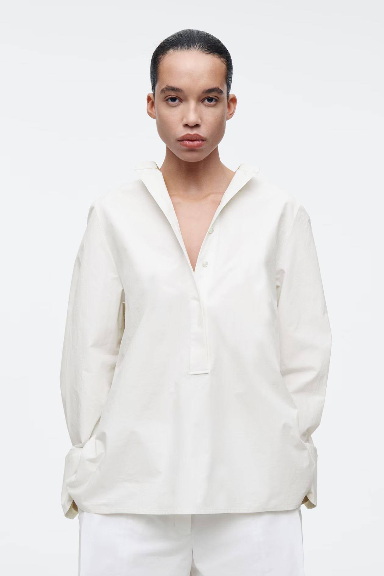COLLARLESS HALFPLACKET SHIRT - WHITE | COS | COS (AU)