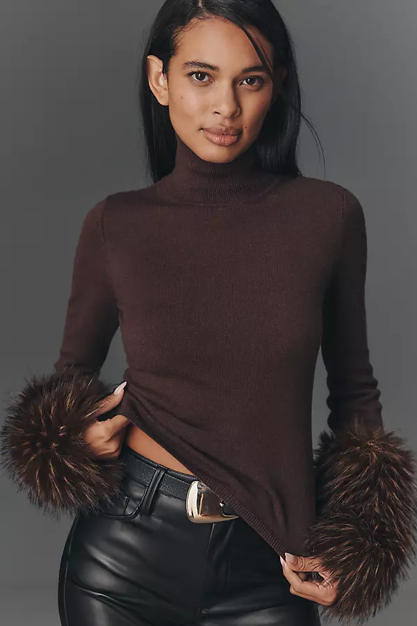 Aspen Faux-Fur Cuff Turtleneck Sweater | Anthropologie (US)