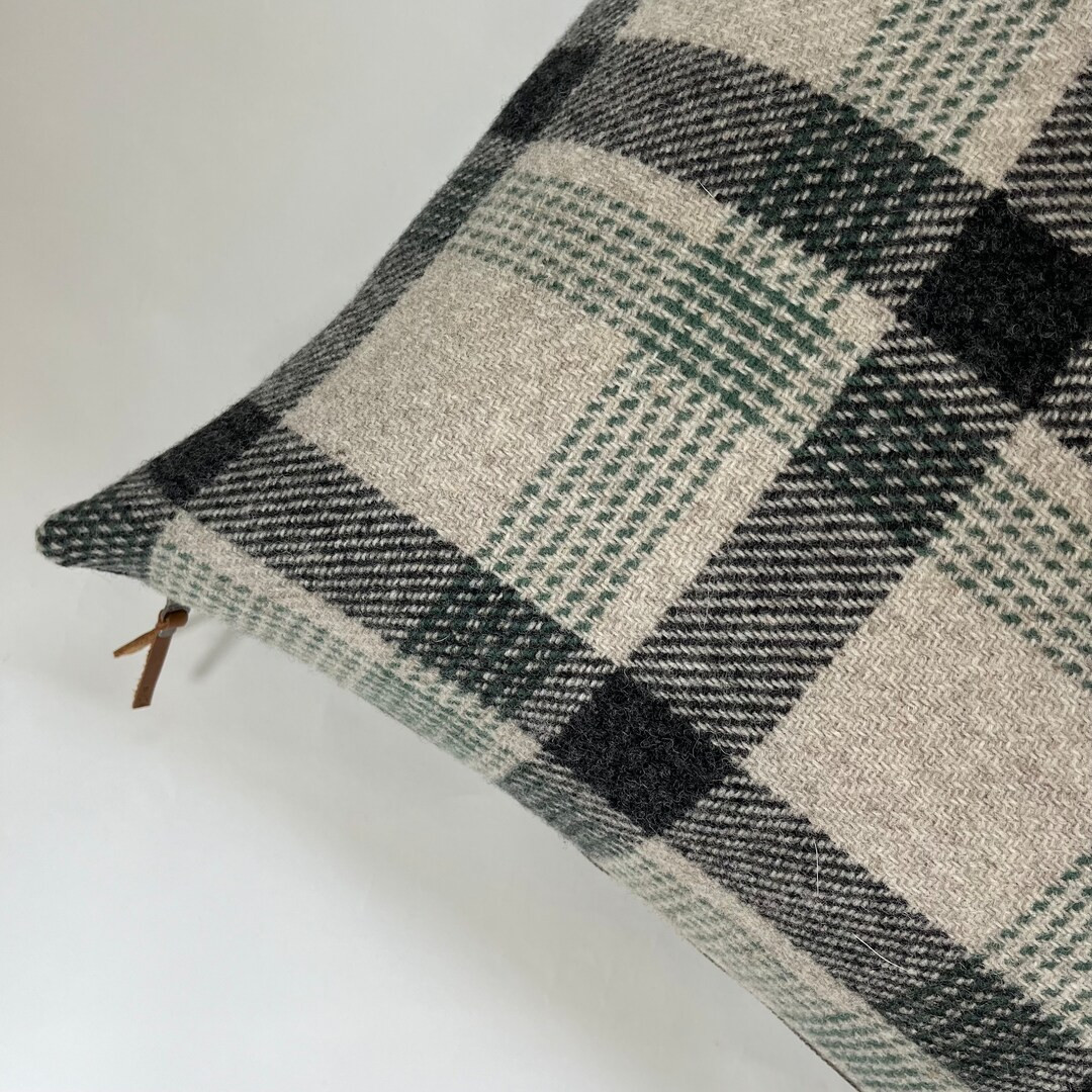 Black and Green Plaid Wool Pillow Cover Exposed Zipper-leather - Etsy | Etsy (US)