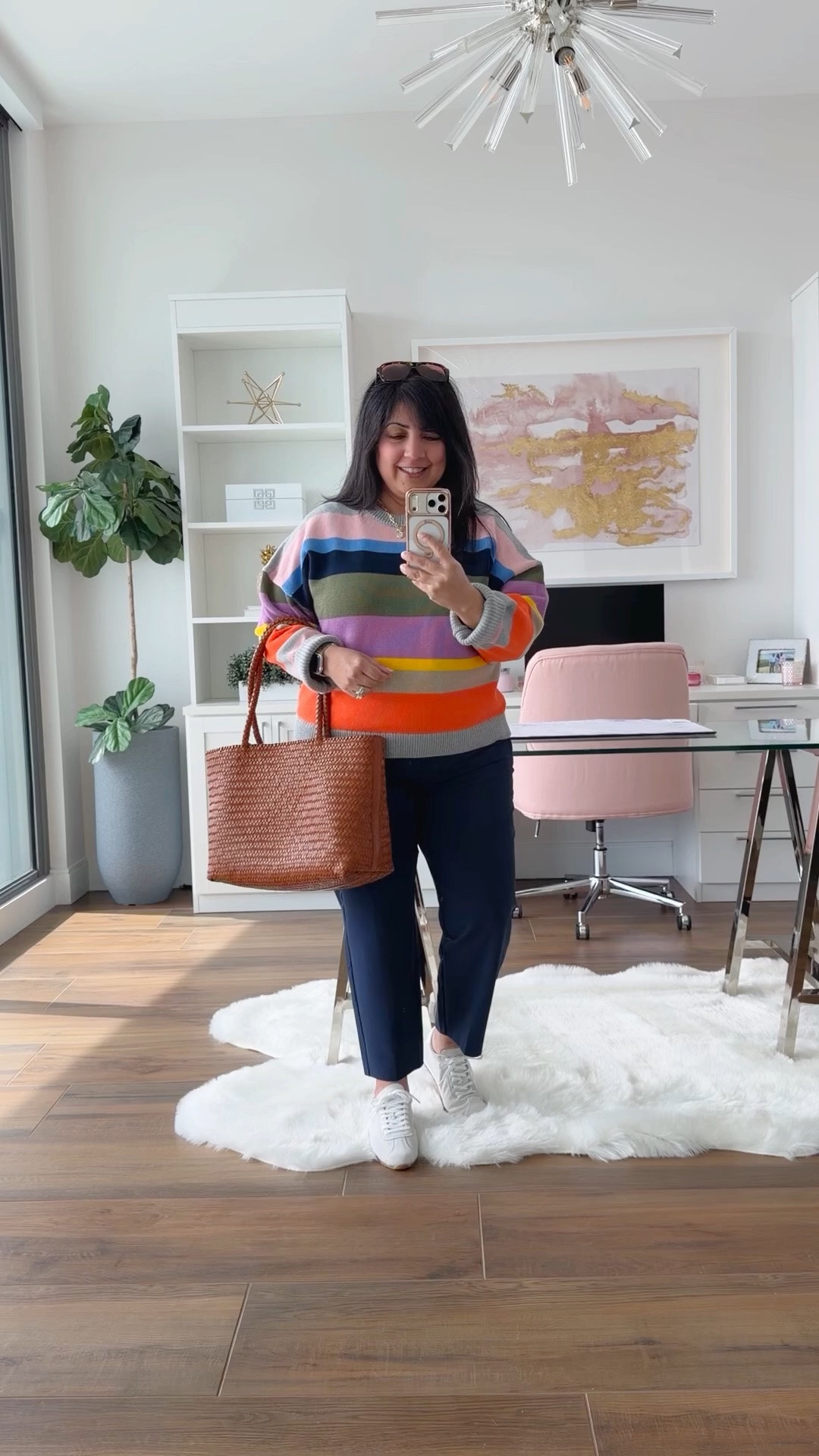 Athleta Sale! 50% off these navy pants that are perfect for everyday wear, workwear and travel! The most versatile pants! 

Aren’t these colors so bright, fun and happy?! Love this color combo on this cotton crewneck sweater. Perfect for spring  outfits and cool summer nights. Paired it with these amazing pants from Athleta and a cute pair of low profile sneakers. Added this woven tote bag which is great for everyday wear and makes a really nice work bag too that can hold your laptop and any other work related items. 

Boden striped sweater size large. Athleta white tee size XL. Athleta navy pants size 12 Petite. Dolce Vita sneakers. If in between sizes, size up. Madewell woven tote bag. 

Spring outfits 2026, summer outfits, work outfits, business casual workwear, weekend outfit, work from home outfit, casual everyday outfit, travel outfit

#LTKSaleAlert #LTKootd #LTKOver40