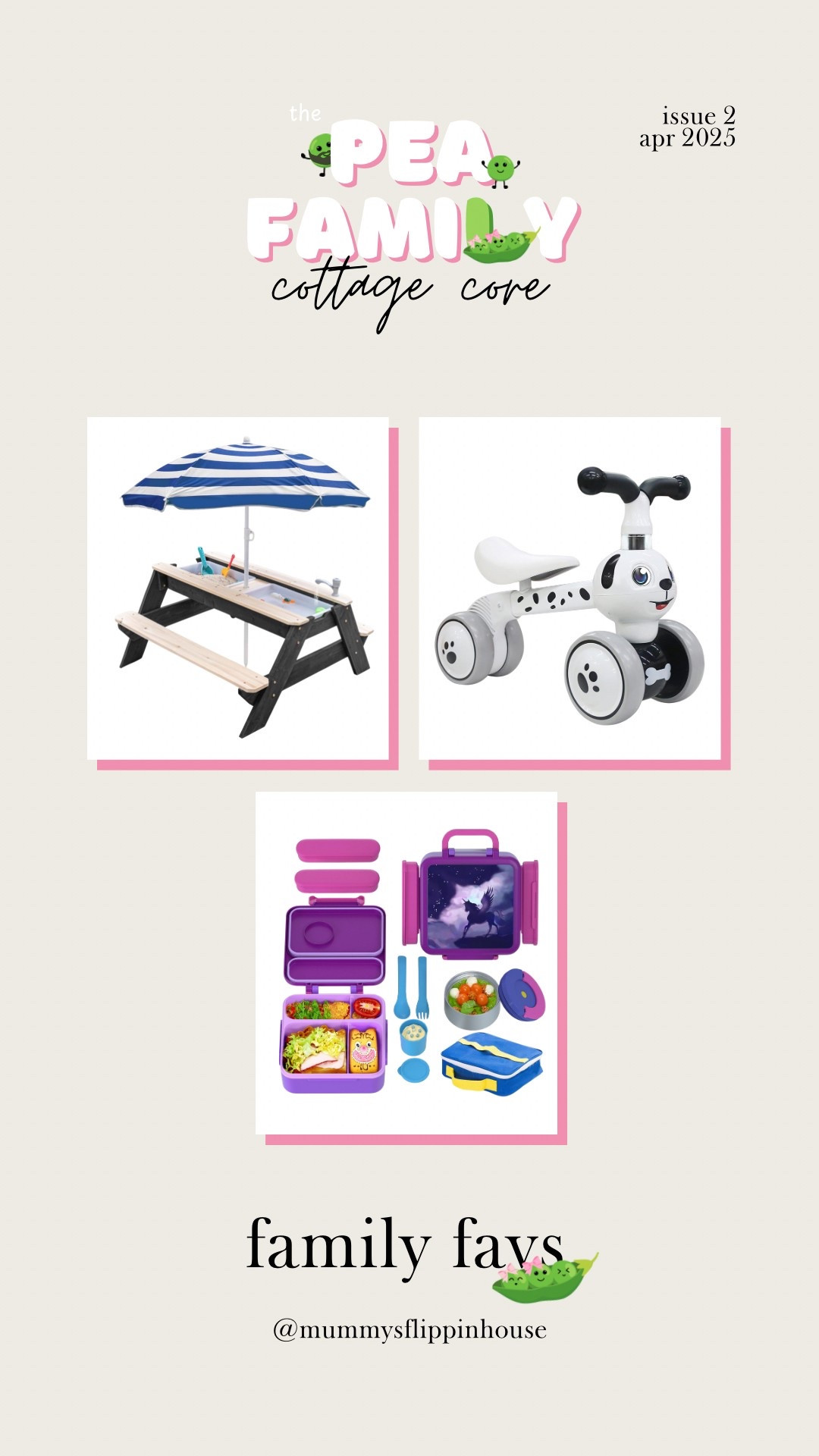 The Pea Family | Cottage Core | Issue 2 | April 2025 Family Favourites including the perfect practical and playful garden bench, the kids’ favourite tricycle and a new lunch box perfect for meal prep and organising school lunches

#LTKkids #LTKfamily #LTKbaby