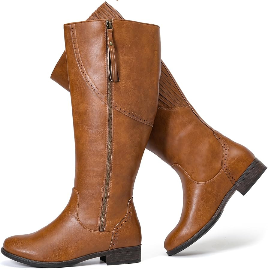 Luoika Women's Extra Wide Calf Knee High Boots, Wide Width Plus Size Knee-High Boots Low Heel Fas... | Amazon (US)