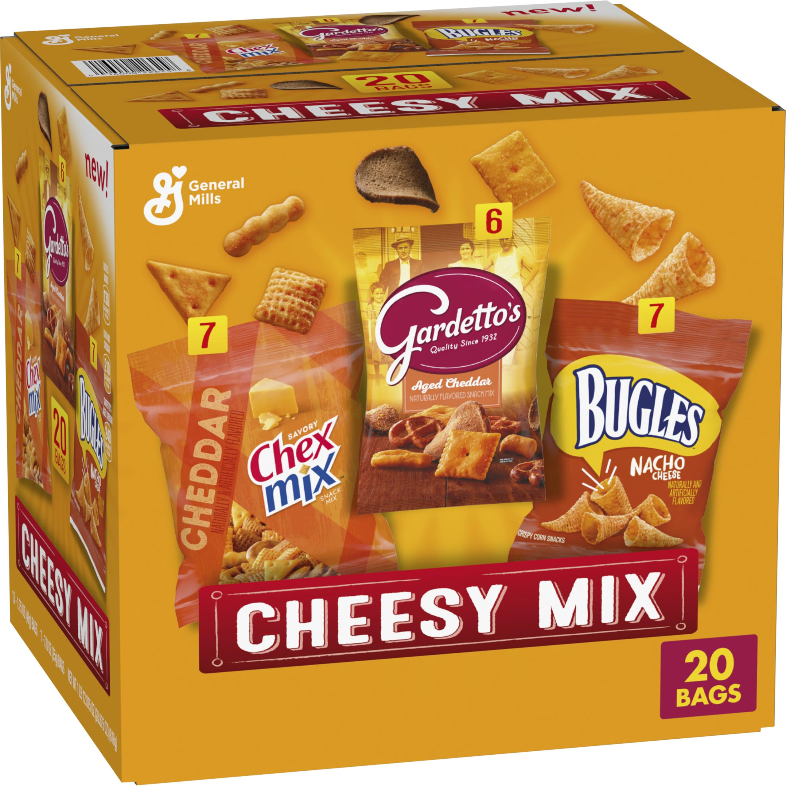 Cheesy Mix Variety Pack Snacks, Chex Mix Cheddar, Bugles Nacho Cheese, Gardetto's Aged Cheddar, 2... | Amazon (US)